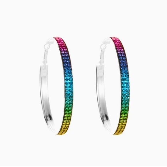Hoops. Rainbow sparkle silver tone. NWOT - Picture 1 of 2